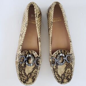 Stuart Weitzman Keepmoc Snakeskin Loafer Driver Flats Tan Neutral Size 7.5